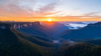 Dramatic sunset over majestic mountains dusk viewpoint nature landscape