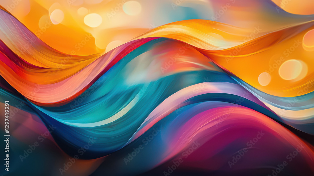 Poster vibrant waves of color blending harmoniously create stunning visual experience