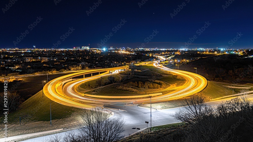 Aufkleber a captivating long exposure photograph showcasing a dazzling highway interchange with intricate loop