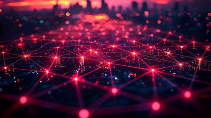 Fototapeta premium Network Connections Over A Night Cityscape