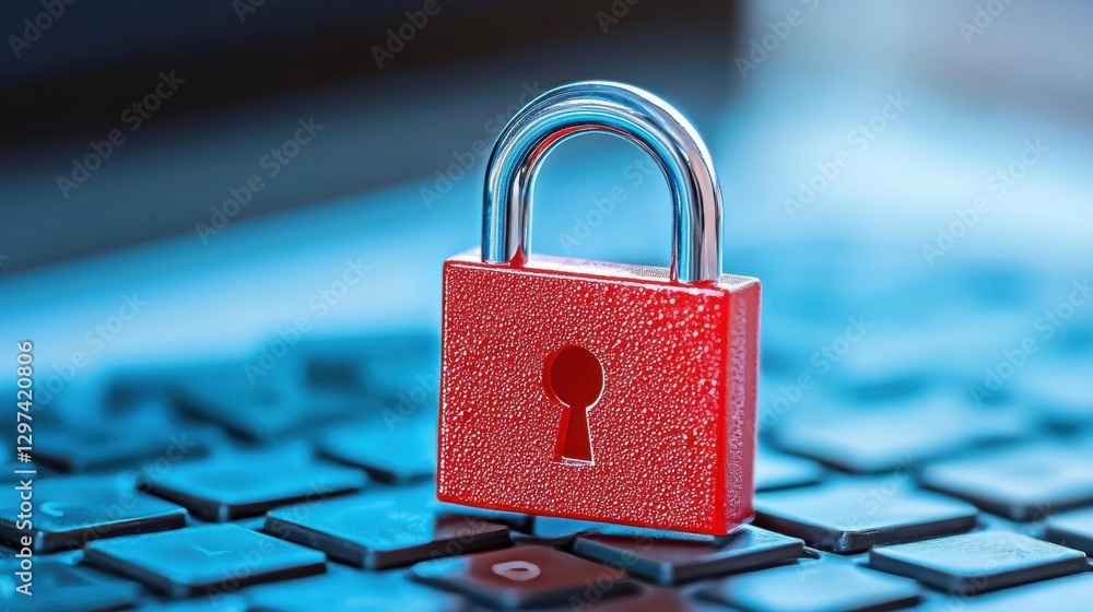 Poster digital security abstract protection concept with padlock on keyboard cybersecurity data privacy net