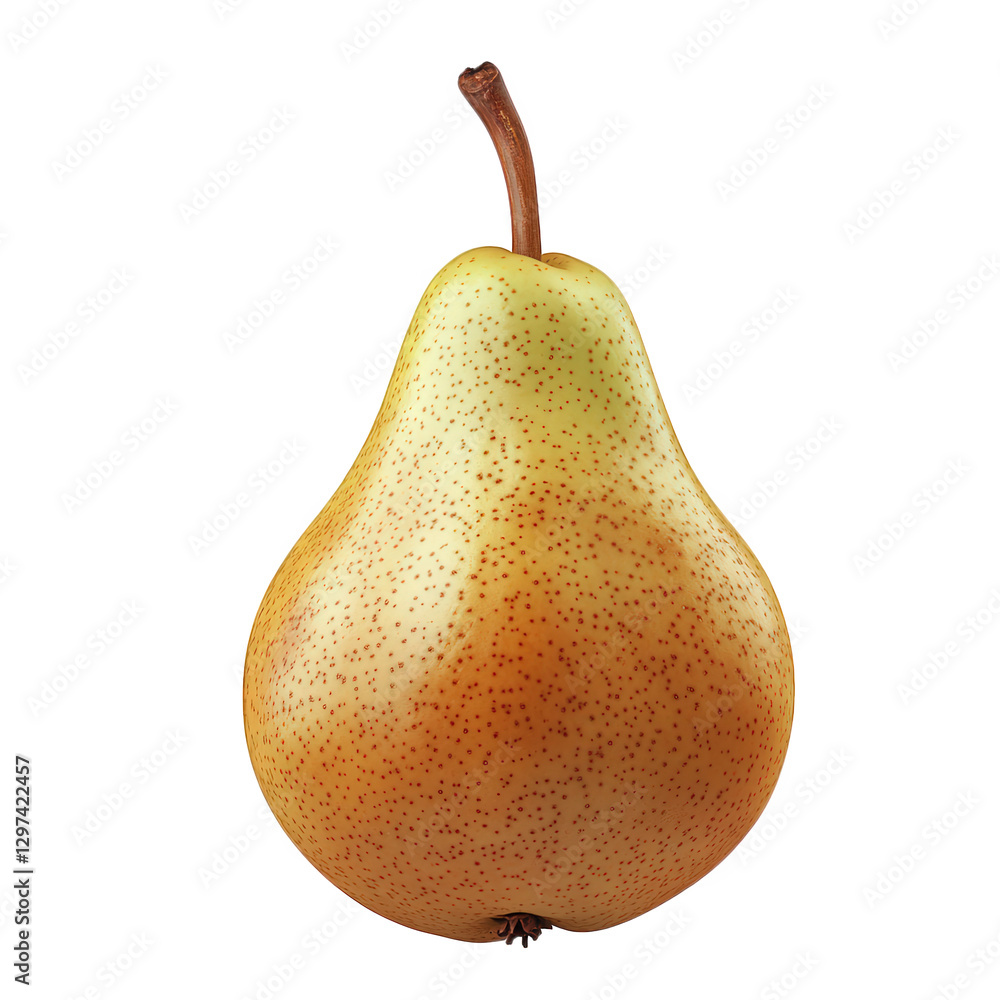 Poster ripe pear with a smooth. yellowish-green skin and a brownish undertone. showcasing its natural textu