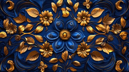 Exquisite Floral Pattern with Symmetrical Ornate Decorative Design  Luxurious rich and vibrant digital artwork featuring an intricate lavish