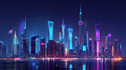 Obraz premium A Futuristic smart city skyline illuminated by vibrant lights showcasing innovation