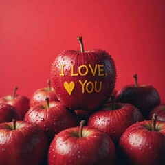 red apple lettering on a red background