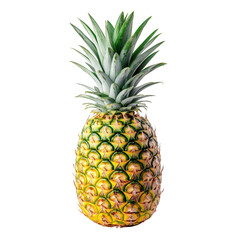 Fototapeta premium a fresh pineapple stands upright against a plain white background. showcasing its vibrant yellow and green colors. spiky texture. and leafy crown. emphasizing its natural beauty and tropical appeal id