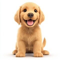 Obraz premium Adorable Golden Retriever Puppy Sitting on White Background