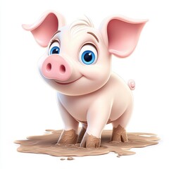 Naklejka premium Adorable Pink Piglet in Mud Puddle A Digital Illustration