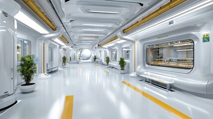 Obraz premium Futuristic Bioprinting Facility with Sleek Minimalist Interior Design for Advanced Medical Research and Biotechnology Innovation