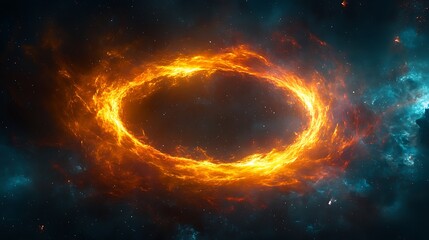 Obraz premium Fiery Cosmic Ring Encircling Starry Nebulae