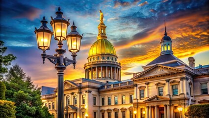 New Jersey Statehouse Golden Dome Trenton Historic Lamp Post Architectural Photography