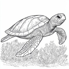 Obraz premium Detailed Line Drawing of a Sea Turtle on Textured Surface