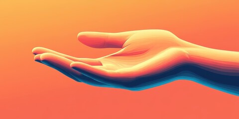 A stylized representation of an open hand against a vibrant gradient background in digital art illustrating themes of gesture and connectivity.