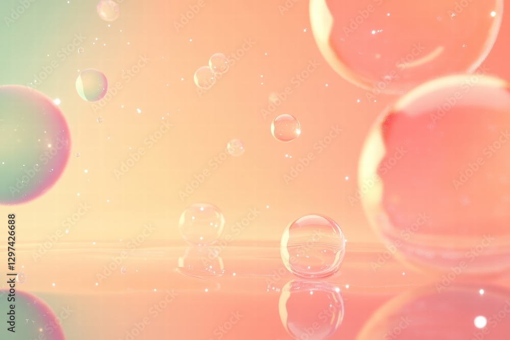 Leinwandbilder Colorful bubbles floating over a soft pastel background with gentle reflections and light effects. Generative AI