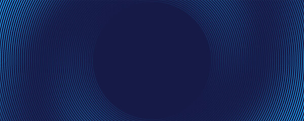 Abstract blue geometric lines glowing on dark blue background. Modern shiny blue circle lines pattern. Futuristic technology concept