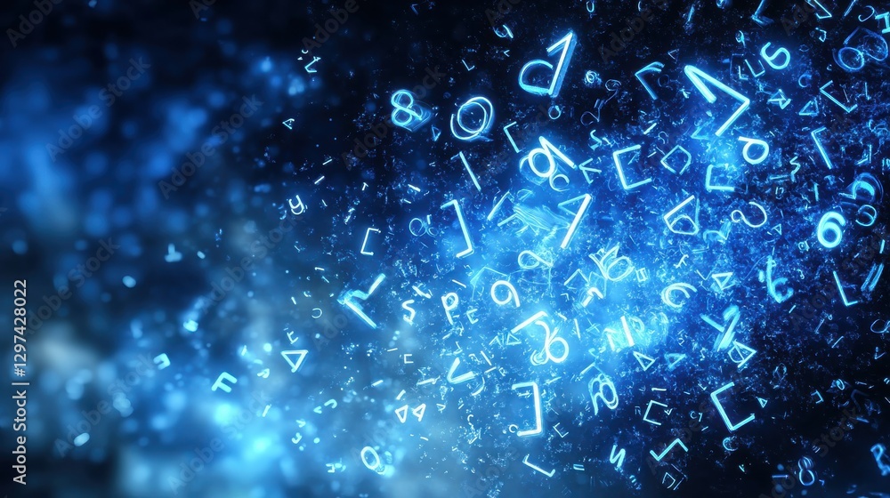 Aufkleber abstract blue background with floating numbers and symbols representing digital data and technology 