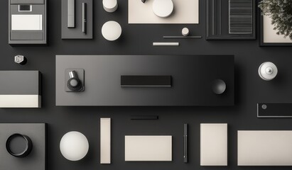Black and cream minimalist desk workspace mockup