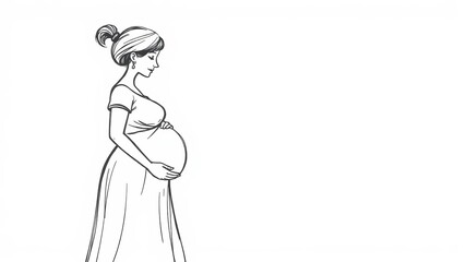 Obraz premium Continuous line art drawing of pregnant woman gently touching her baby bump in maternity illustration, journey, maternity, waiting