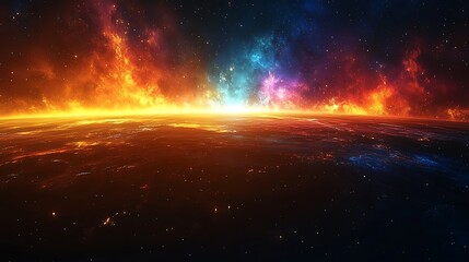 Obraz premium Fiery cosmic sunrise over a molten planet