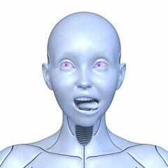 女性サイボーグの顔アップ　3DCGレンダリング