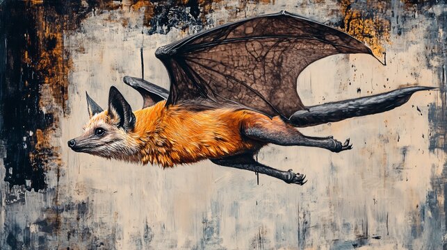 Aerial Side View of Flying Fox in Natural Habitat - High-Quality Wildlife Photography for Design Projects