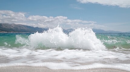 Fototapeta premium Ocean wave splash on sandy beach