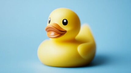 A cheerful yellow rubber ducky against a light blue background.