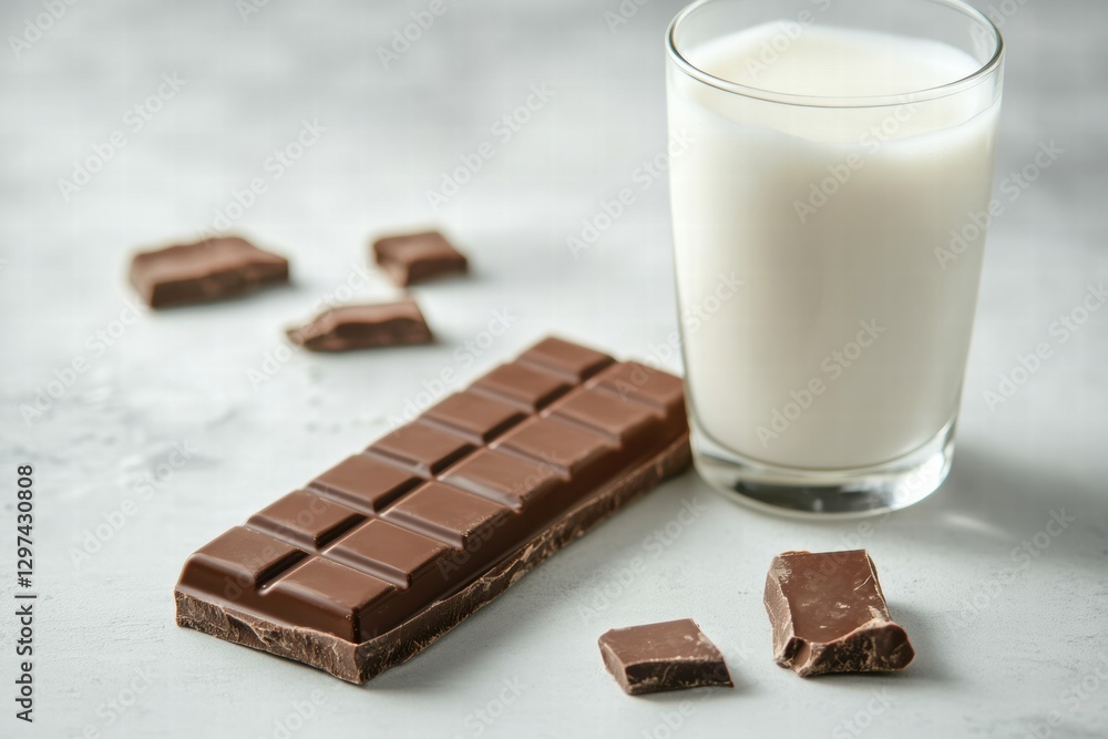 Aufkleber delicious chocolate bar and fresh milk creating a perfect snack combination on a light surface. gene
