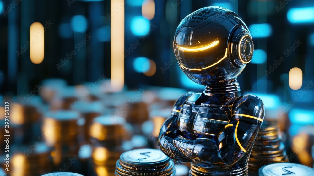 Poster futuristic robo advisor for automated wealth management solutions ai powered digital finance assista