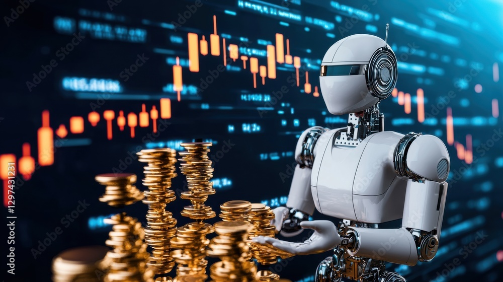 Poster automated wealth management robot with market data analytics futuristic ai powered investment adviso