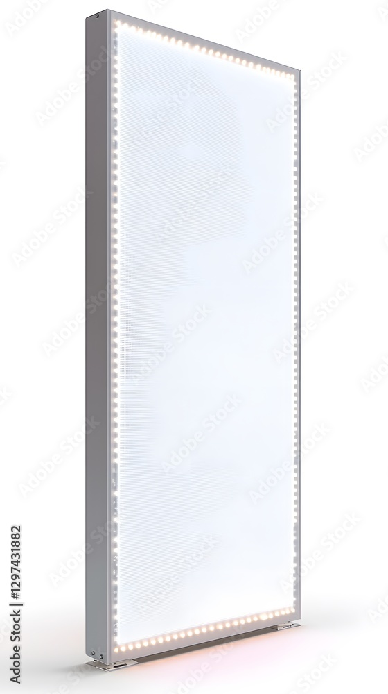 Poster a tall rectangular light panel with illuminated border is shown