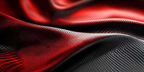 Stunning red and black carbon fiber background featuring abstract wavy lines in high resolution. Captured in HDR with dramatic lighting, showcasing award-winning, sharp focus and cinematic qualities.