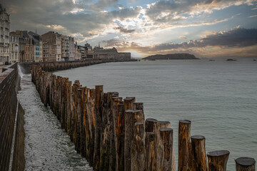 Cut Trees in Front of Saint-Malo in Brittany to Break the Surf, France