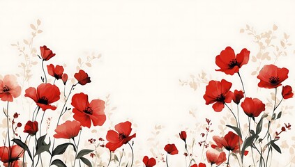 A vibrant, red floral design in a cute, flat illustration style. Featuring simple lines, soft lighting, and high-quality digital art with watercolor clipart elements on a white background.