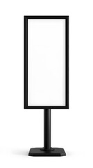 A black freestanding sign displays a clean and empty frame