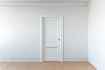 Fototapeta premium Neutral interior with white walls and a simple door in a spacious room showcasing minimalist design and natural light for a calm atmosphere