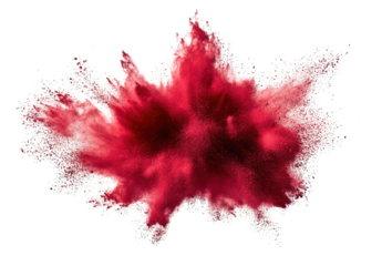 Dramatic red powder explosion on a transparent background, creating a vibrant burst of color and texture for artistic and abstract design concepts