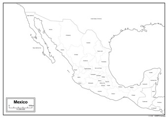 Mexico blank map with state divisions