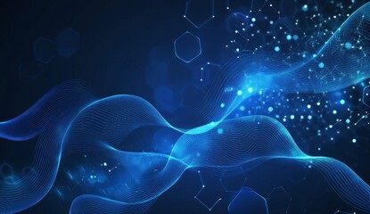 Abstract blue wavy lines, science background, digital illustration