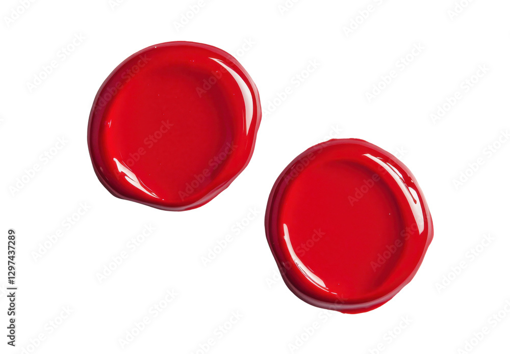 Poster two vibrant red paint blobs on a transparent background, showcasing bold color and smooth texture fo