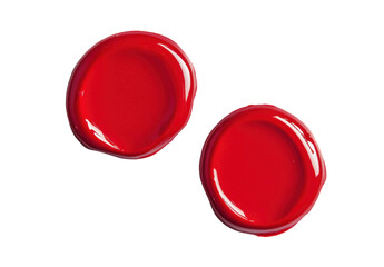 Two vibrant red paint blobs on a transparent background, showcasing bold color and smooth texture for artistic design elements