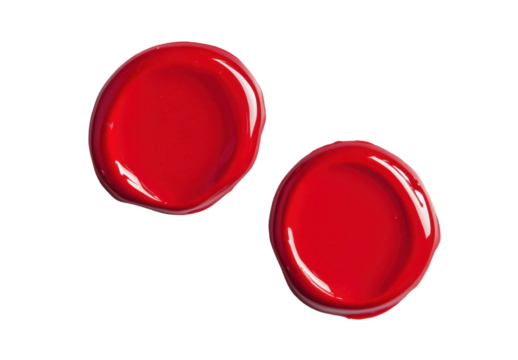 Two vibrant red paint blobs on a transparent background, showcasing bold color and smooth texture for artistic design elements