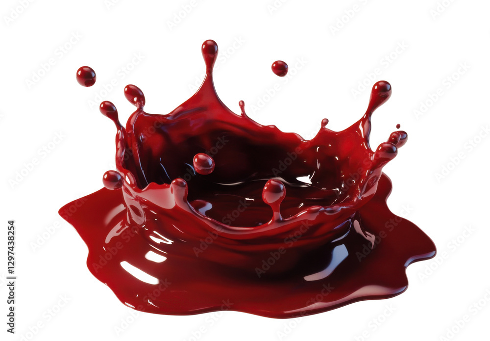 Poster dramatic red liquid splash with crown shape on transparent background concept of dynamic movement, c