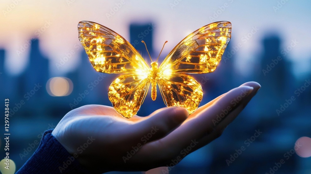 Aufkleber visionary transformations a captivating digital of a glowing ethereal butterfly that symbolizes the 
