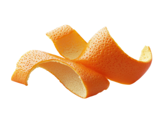 Vibrant orange peel curls on transparent background, showcasing citrus zest and aromatic fragrance for culinary and creative concepts