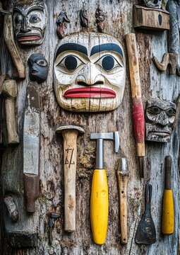 Professional Work Tools Displayed on Totem Pole at Potlatch Totem Park Ketch for Graphic Design Projects and Promotions