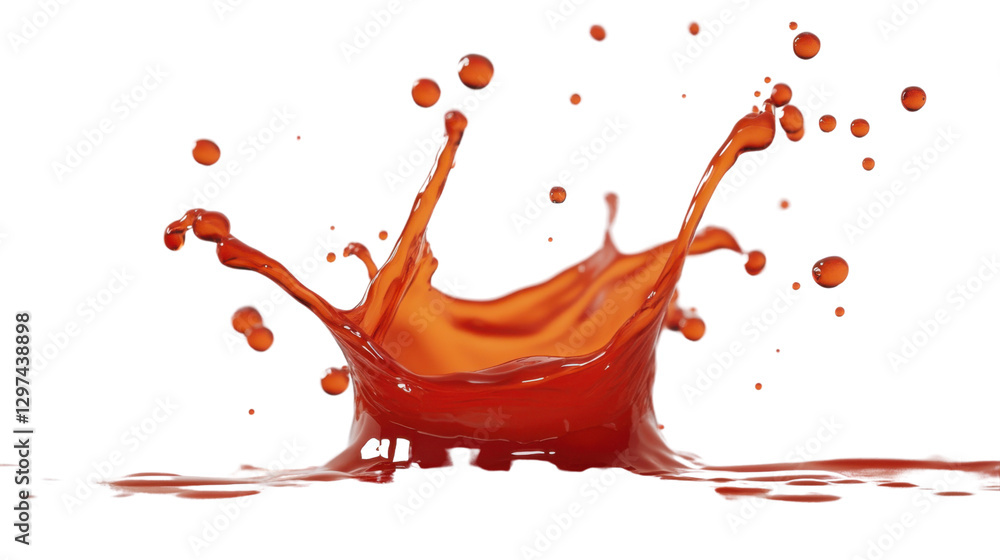 Poster vibrant orange paint splash with droplets on a transparent background, creating a dynamic liquid cro