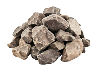 Pile of rough gray rocks on a transparent background Concept of construction, landscaping, and natural resources