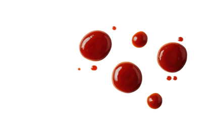 Ketchup drops on a transparent background, vibrant red tomato sauce splatters for culinary design and food illustration