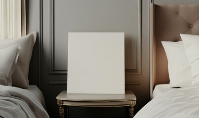 Blank poster mockup in elegant bedroom